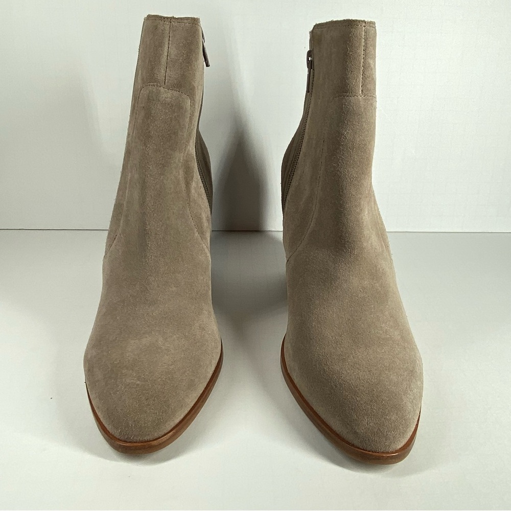 Soludos Emma Mineral Grey Suede Ankle Bootie Leather Block Heel Boots Size 11 - Picture 3 of 5